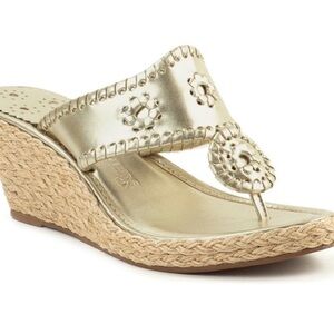Jack Rogers Metallic Gold Leather Wedge Sandals